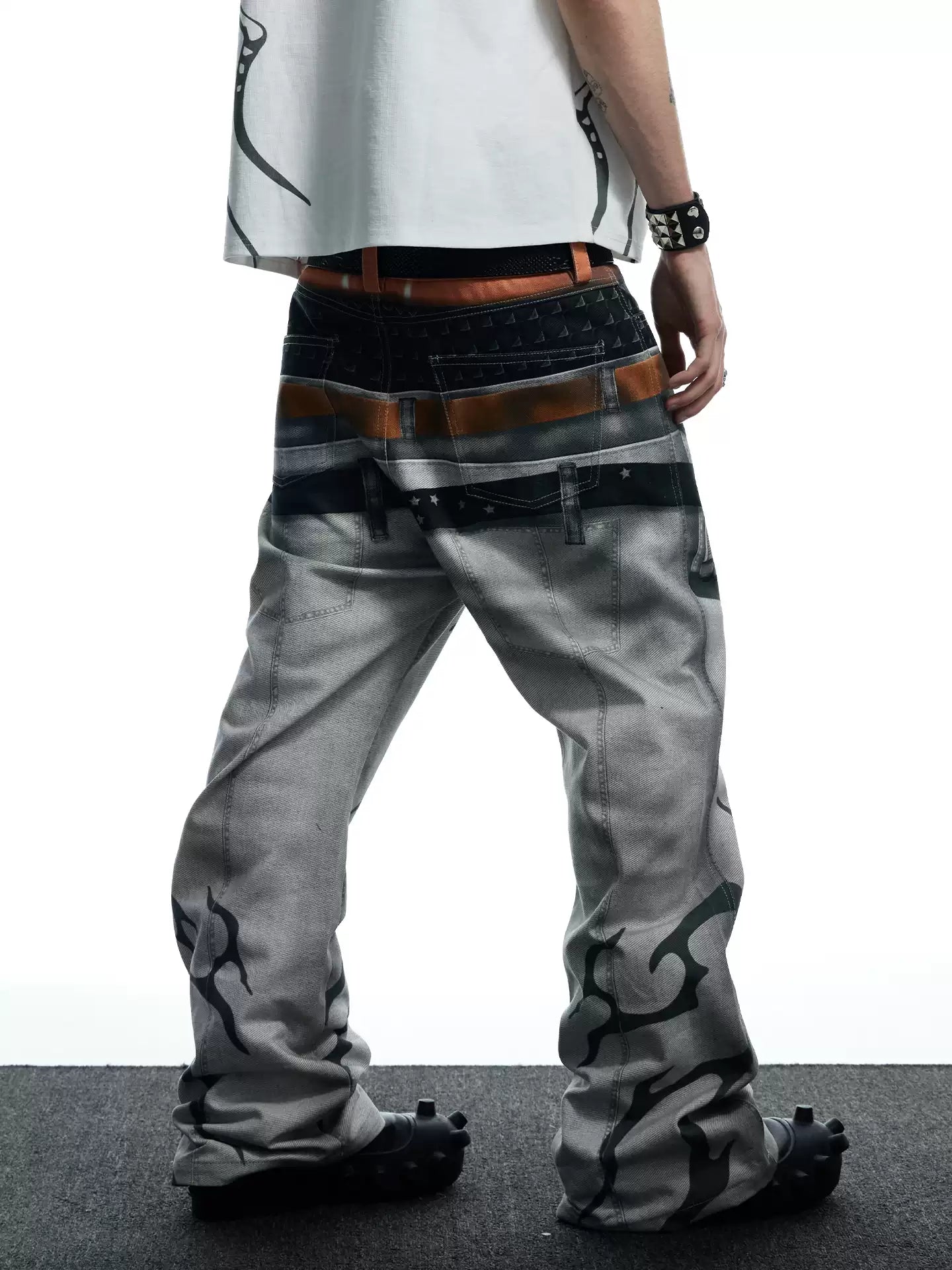 Double-Waistband Straight-Leg Flared Jeans