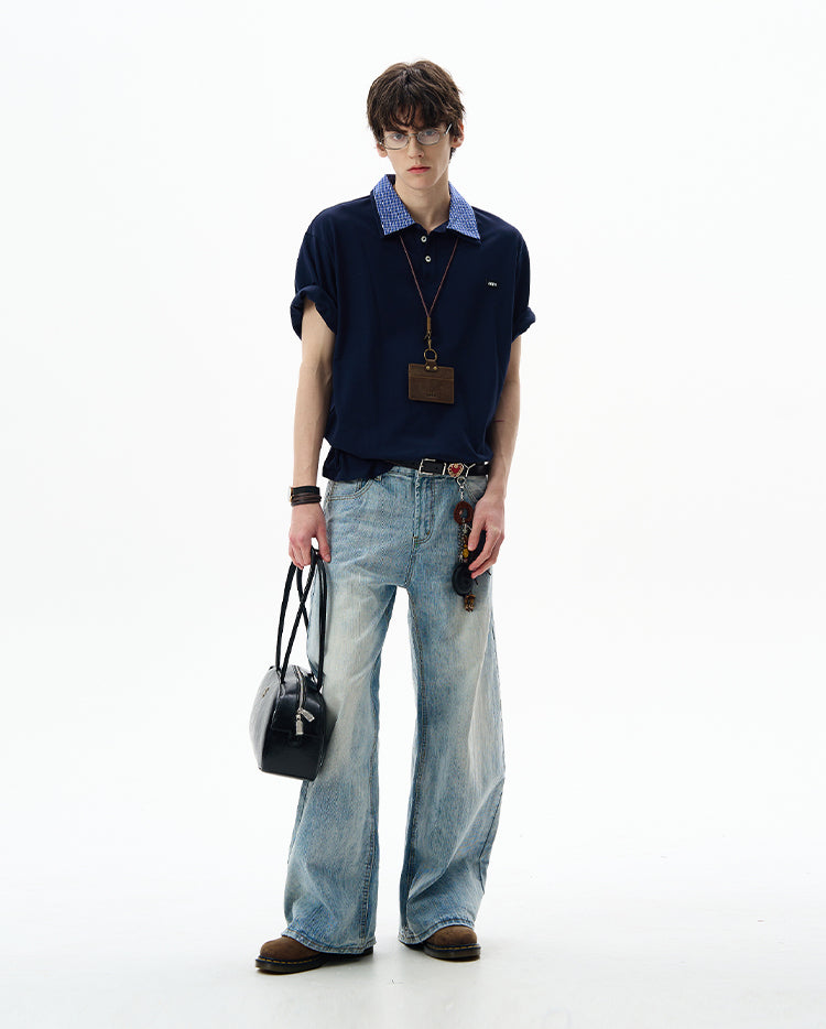 Retro Stitch Double Collar Polo Shirt