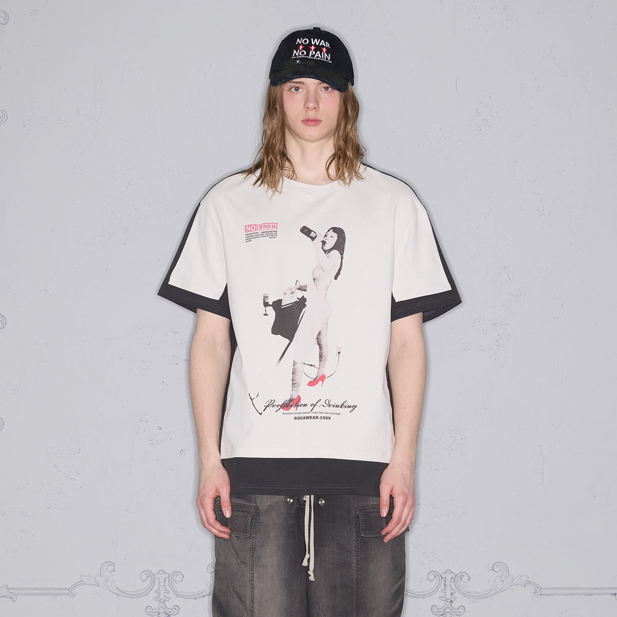 Color block print loose T-shirt