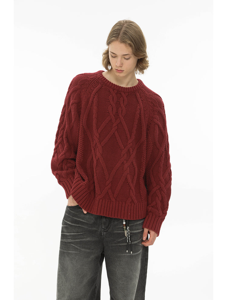 Retro lazy twist thick needle pullover sweater