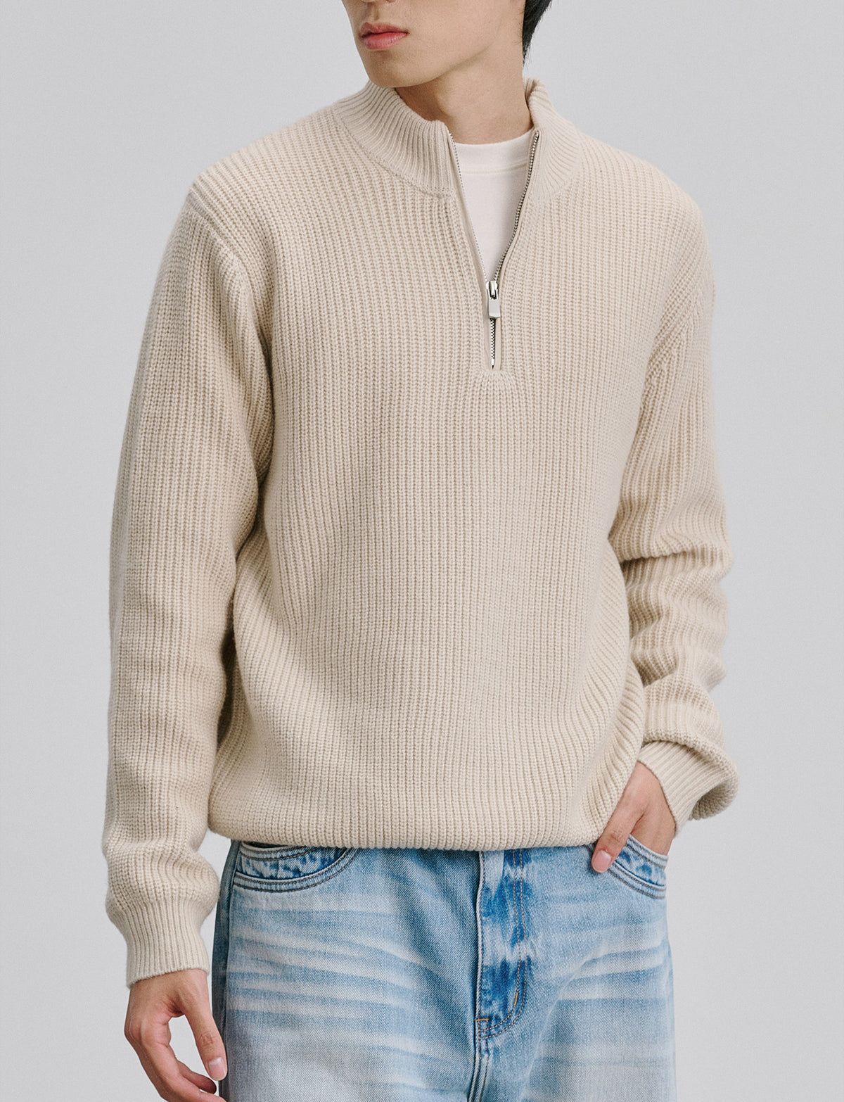 Clean-Fit Design Half-Zip Sweater