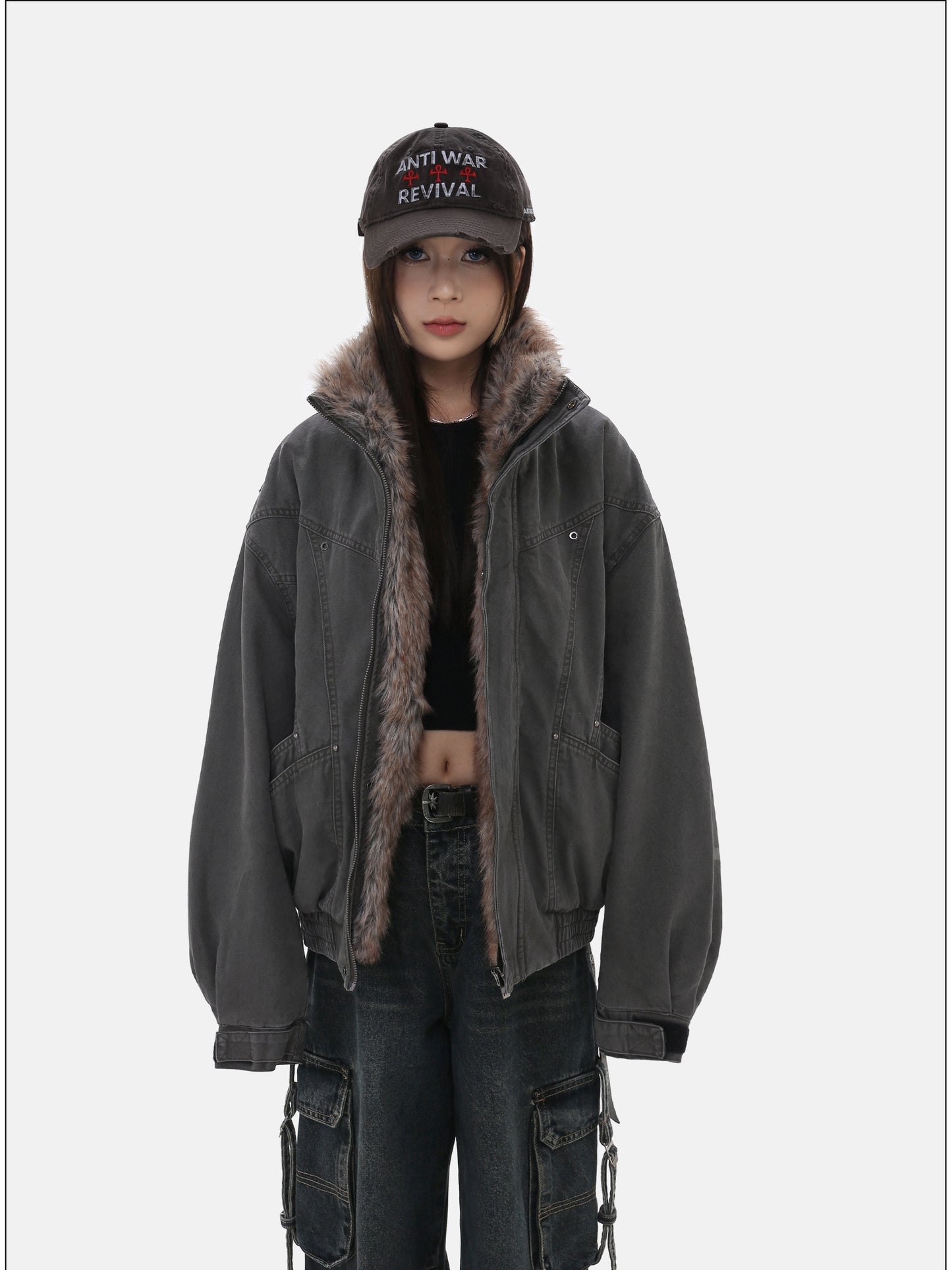 Detachable fur collar jacket