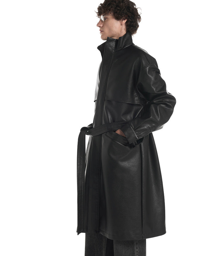 Simulated Leather Trench Coat