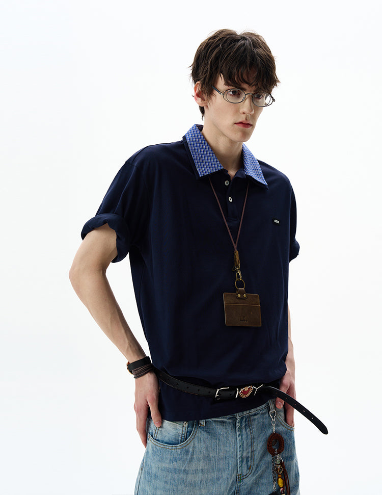 Retro Stitch Double Collar Polo Shirt