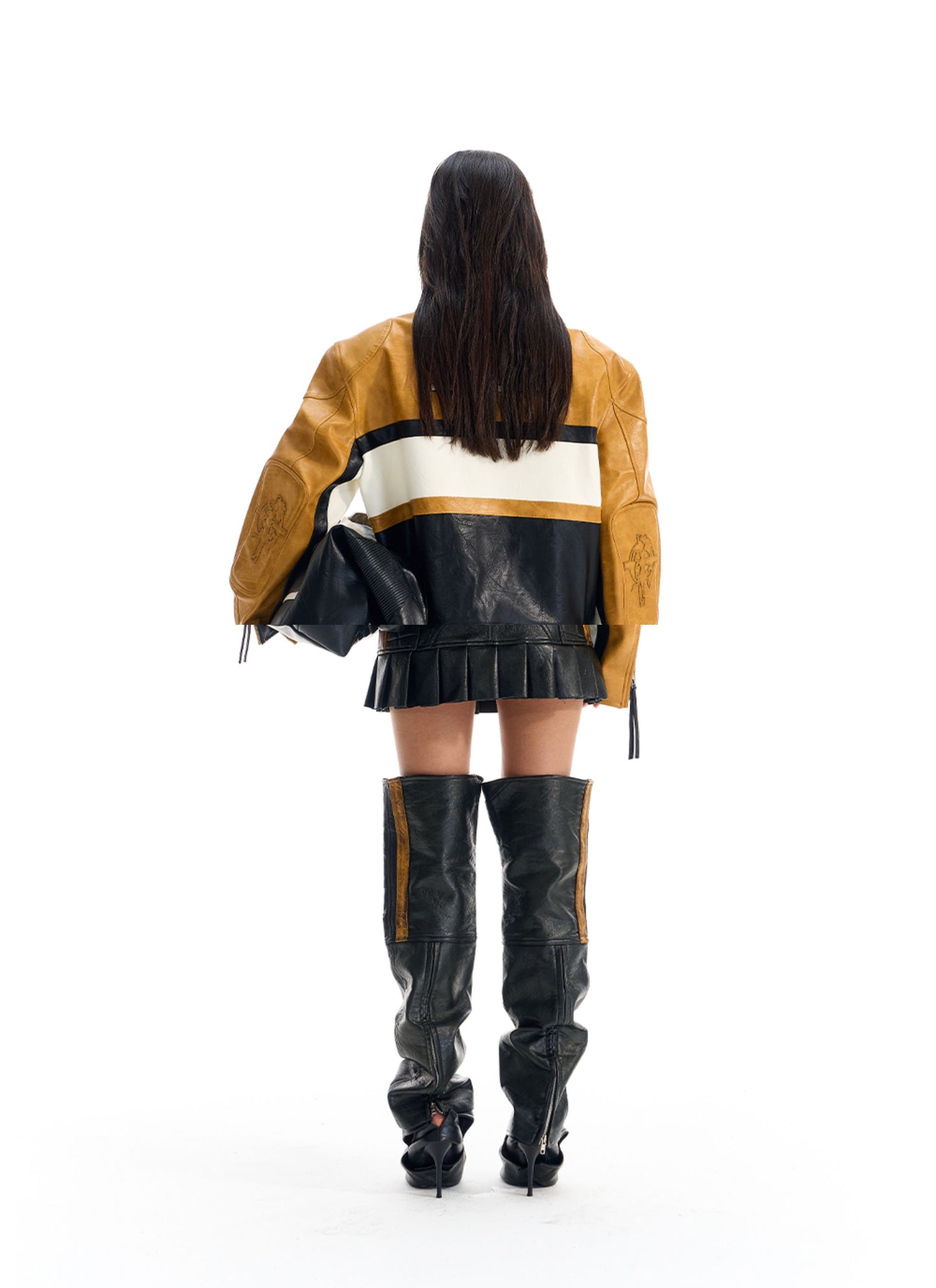 Contrast Color Leather Jacket