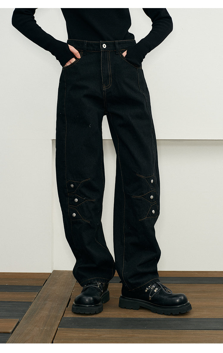 Deconstructed Washed Straight Denim Pants