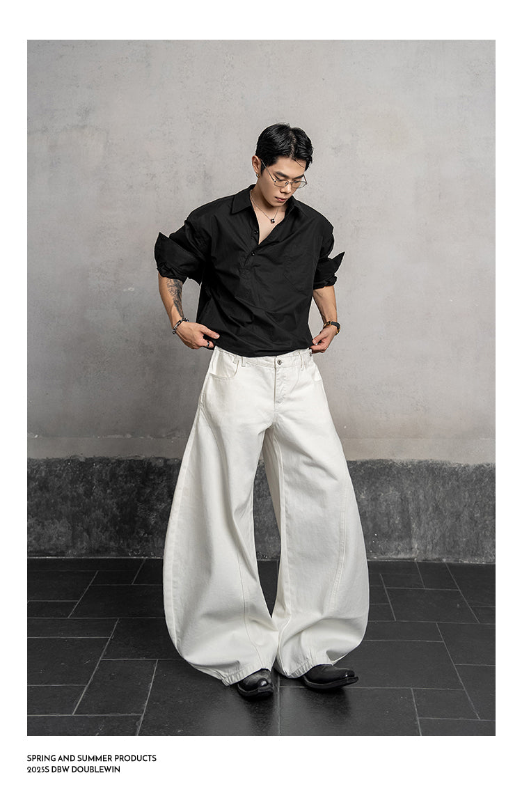 Double waist denim pants