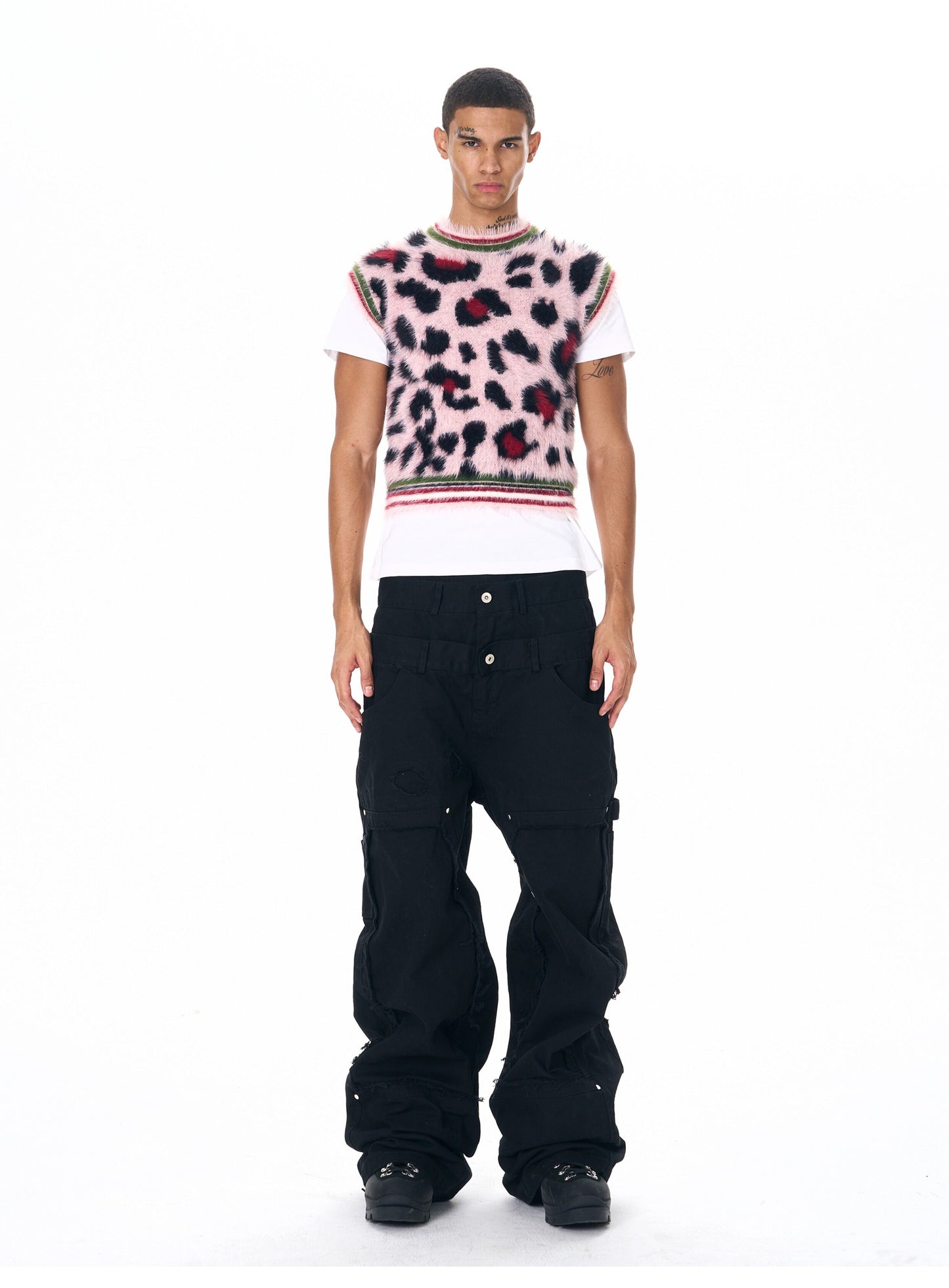 Leopard Print Faux Fur Knit Vest