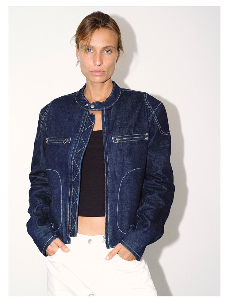 Raw Denim Jacket with Contrast Stitching