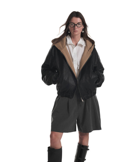 Reversible Faux Leather Hooded Jacket