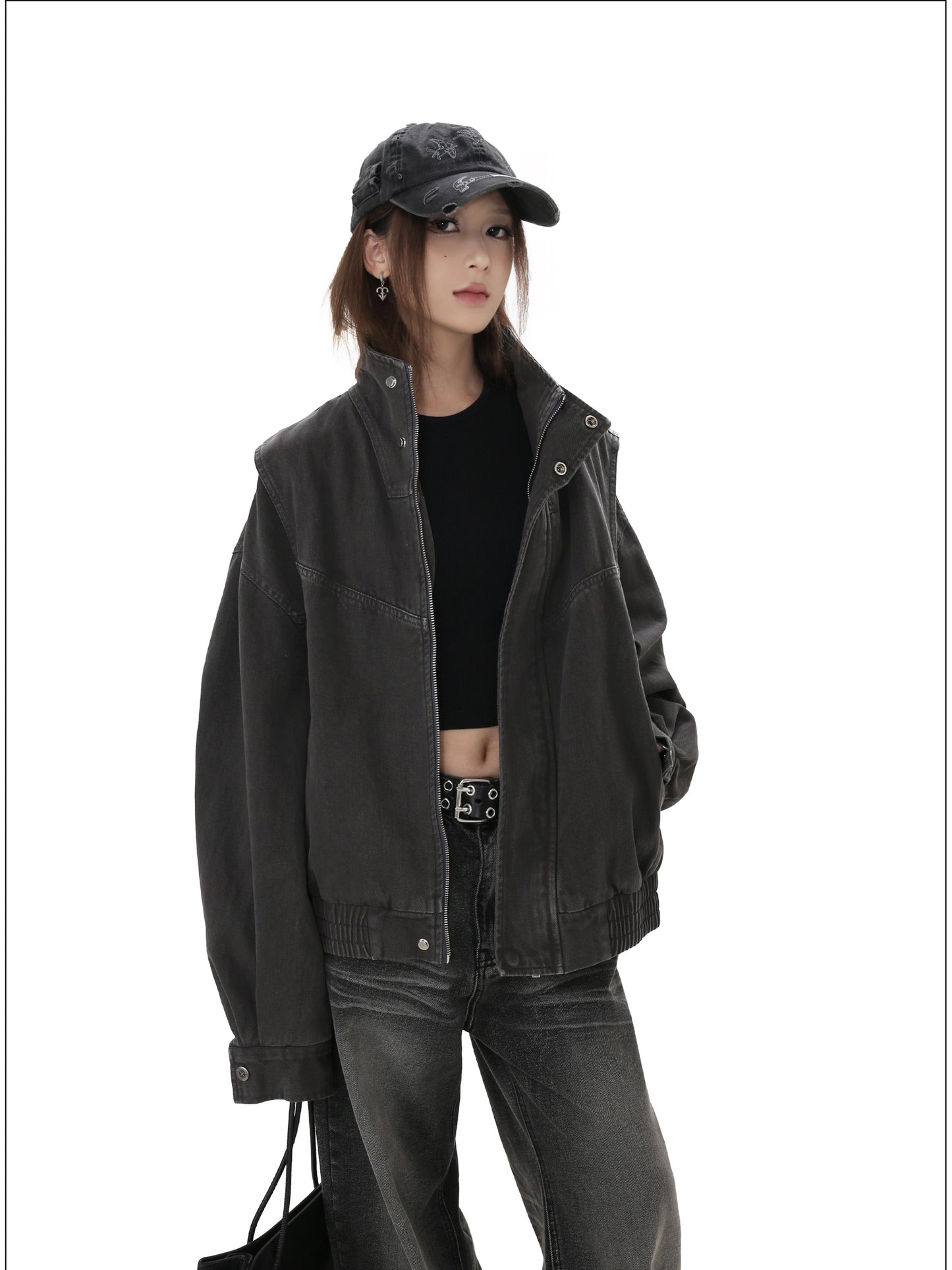 Stand Collar Heavyweight Denim Jacket