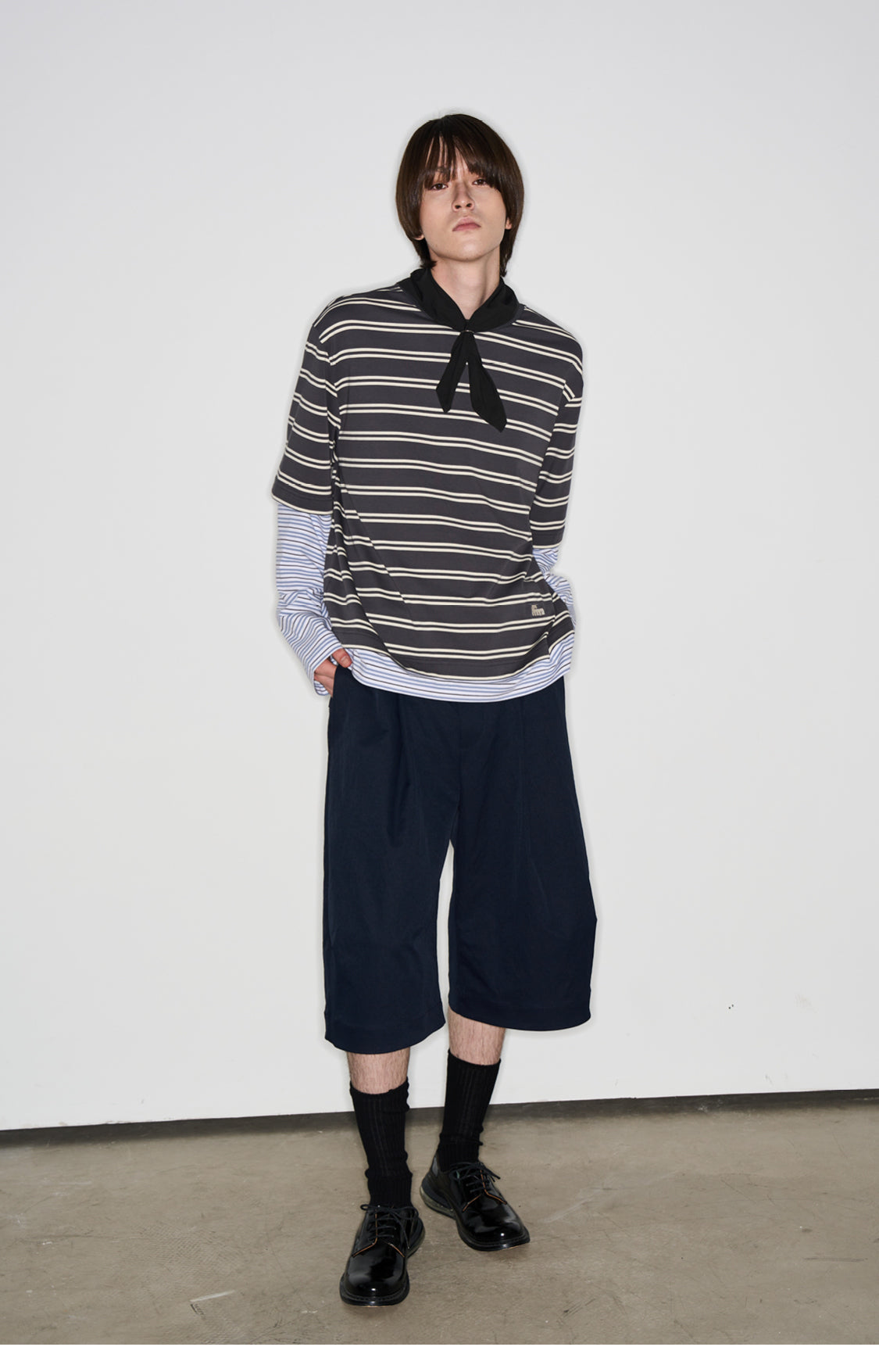 Striped faux two-piece T-shirt