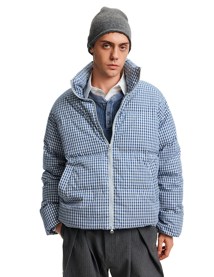 Stand Collar Check Pattern Down Jacket
