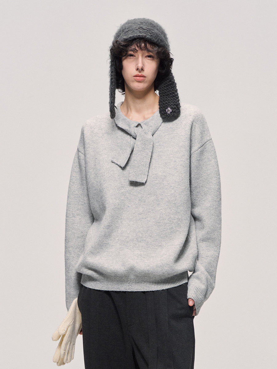 Bow Tie Round Neck Pullover Sweater