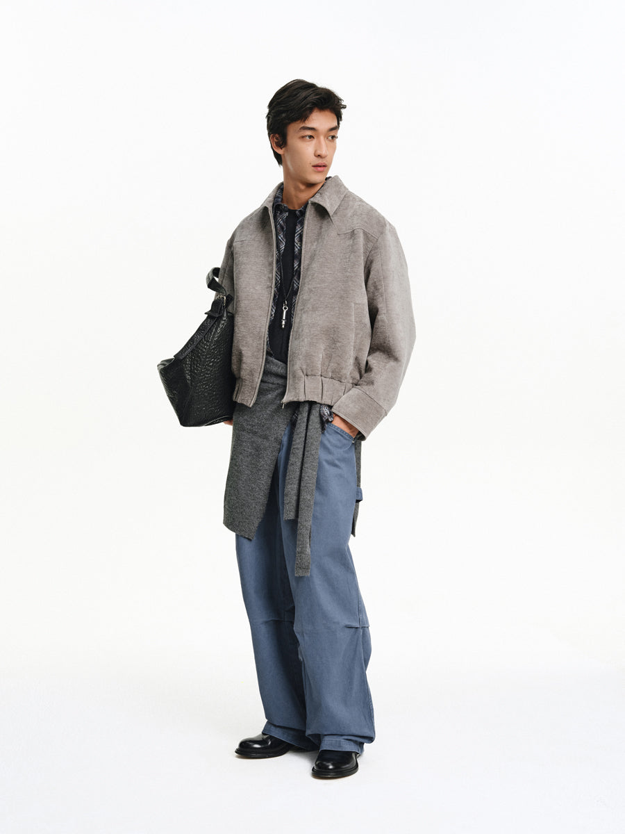 3D Pleated Wide-Leg Pants