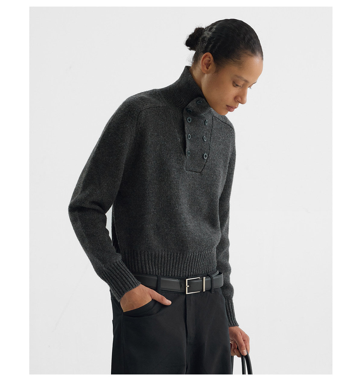 Wool Sweater with a Stand-Up Collar