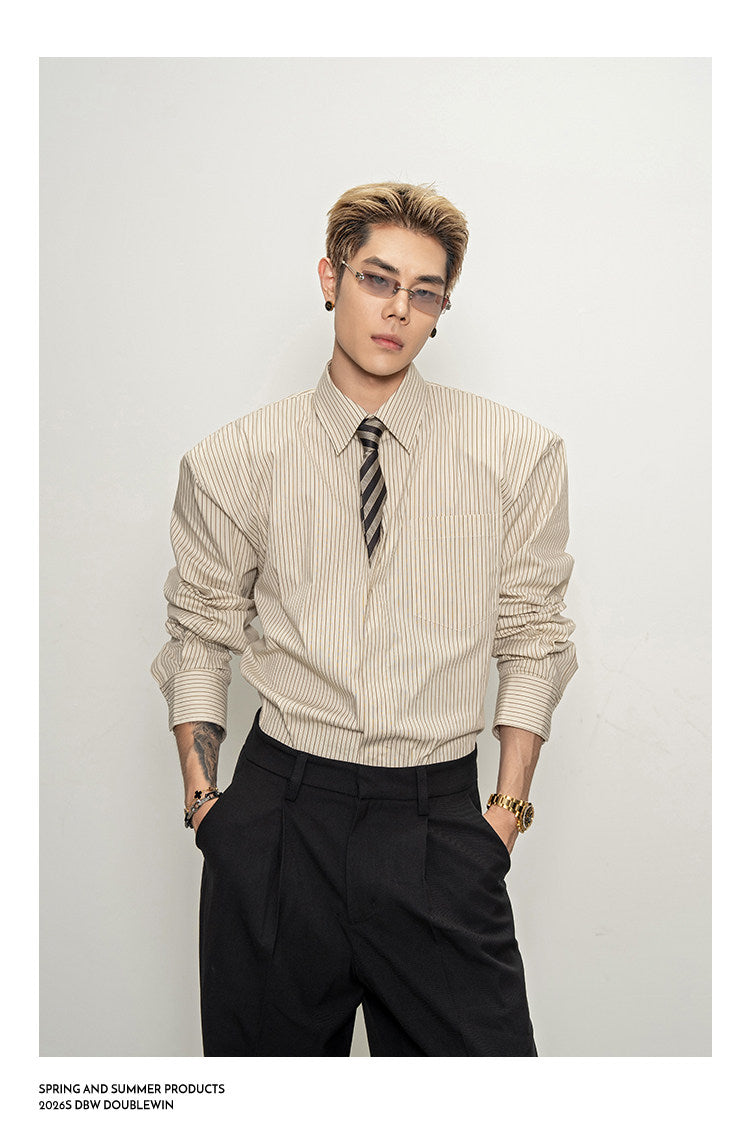 Padded-shoulder striped shirt