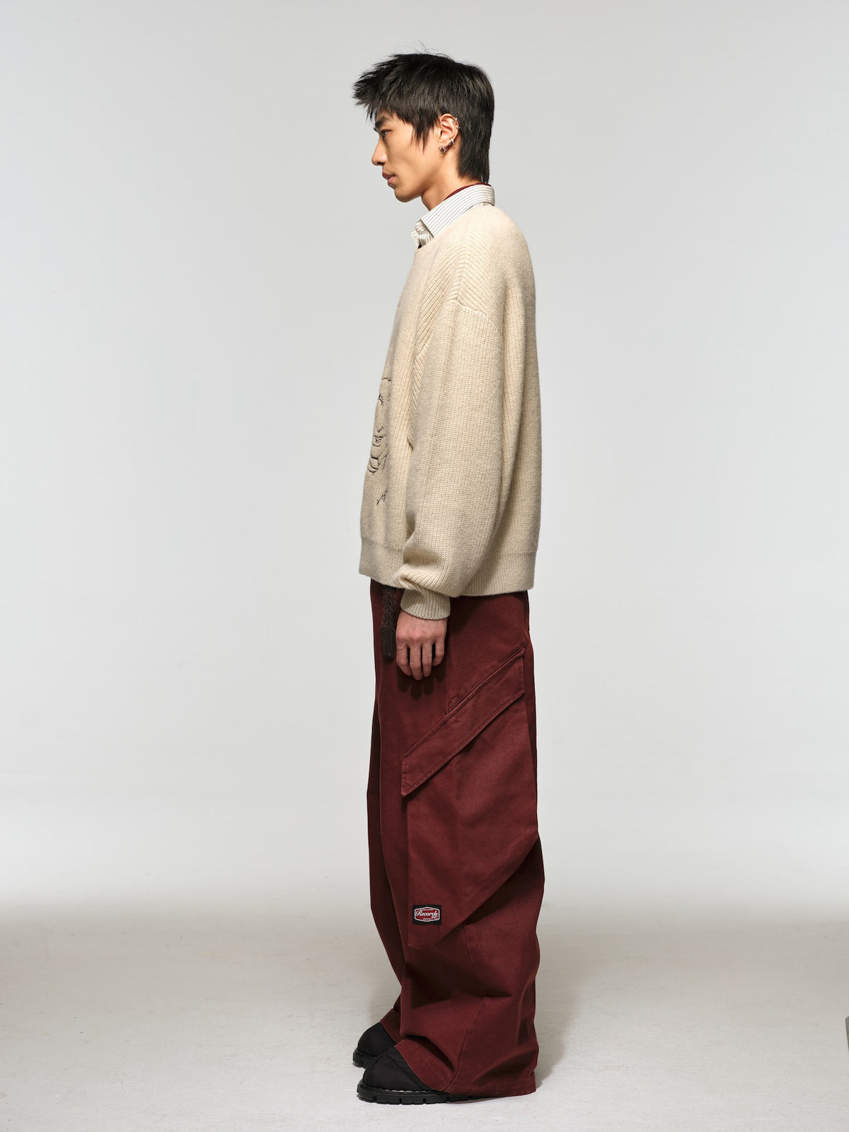 Wool Round-Neck Sweater with Embroidery