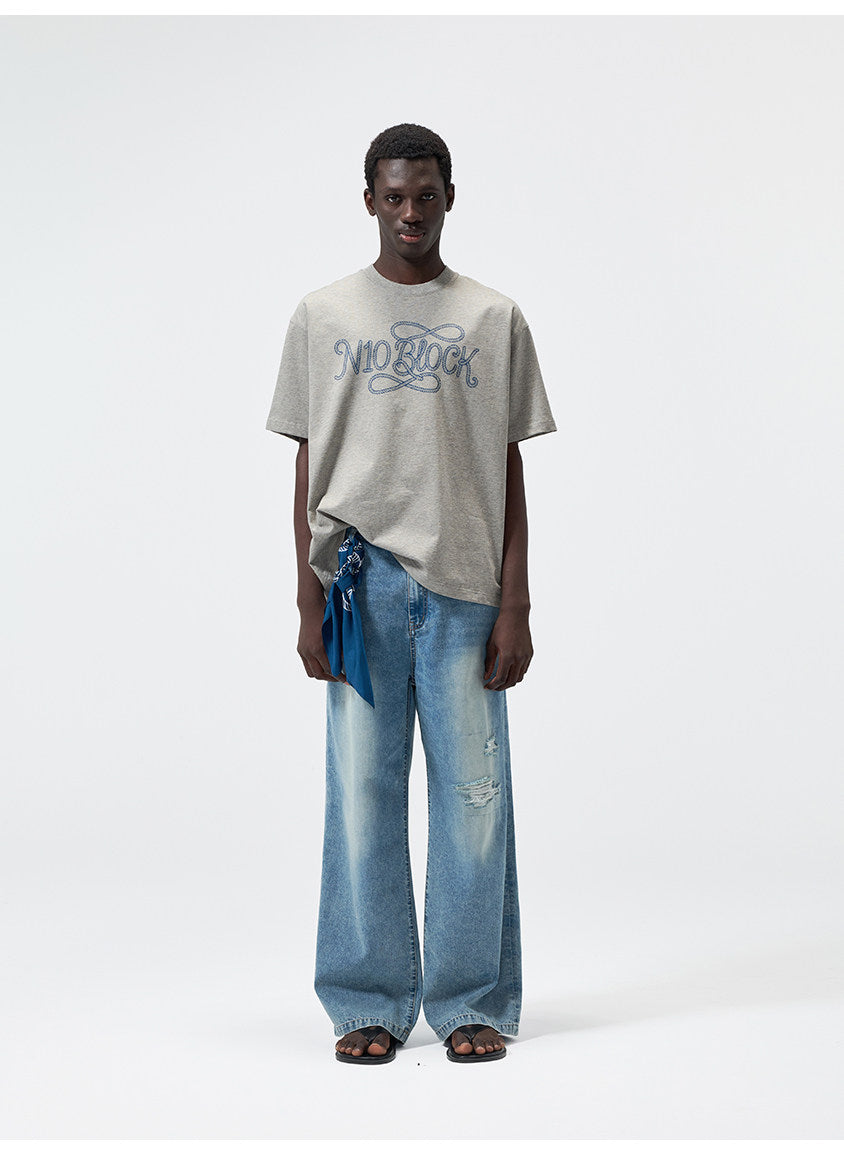 Water-Based Paste Print Crew Neck T-Shirt
