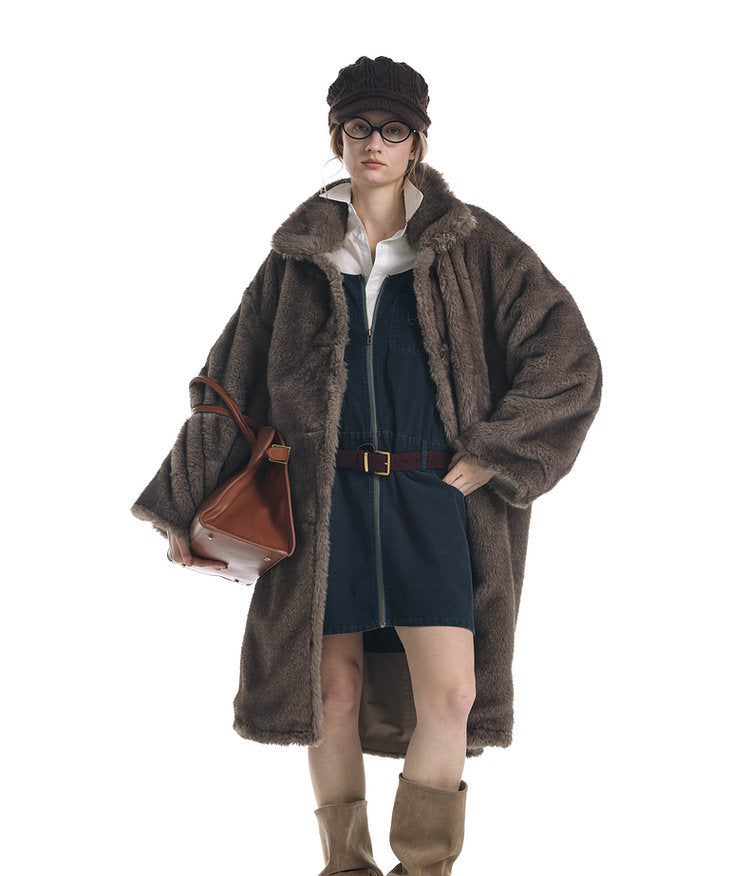 Reversible Faux Mink Fur Long Coat