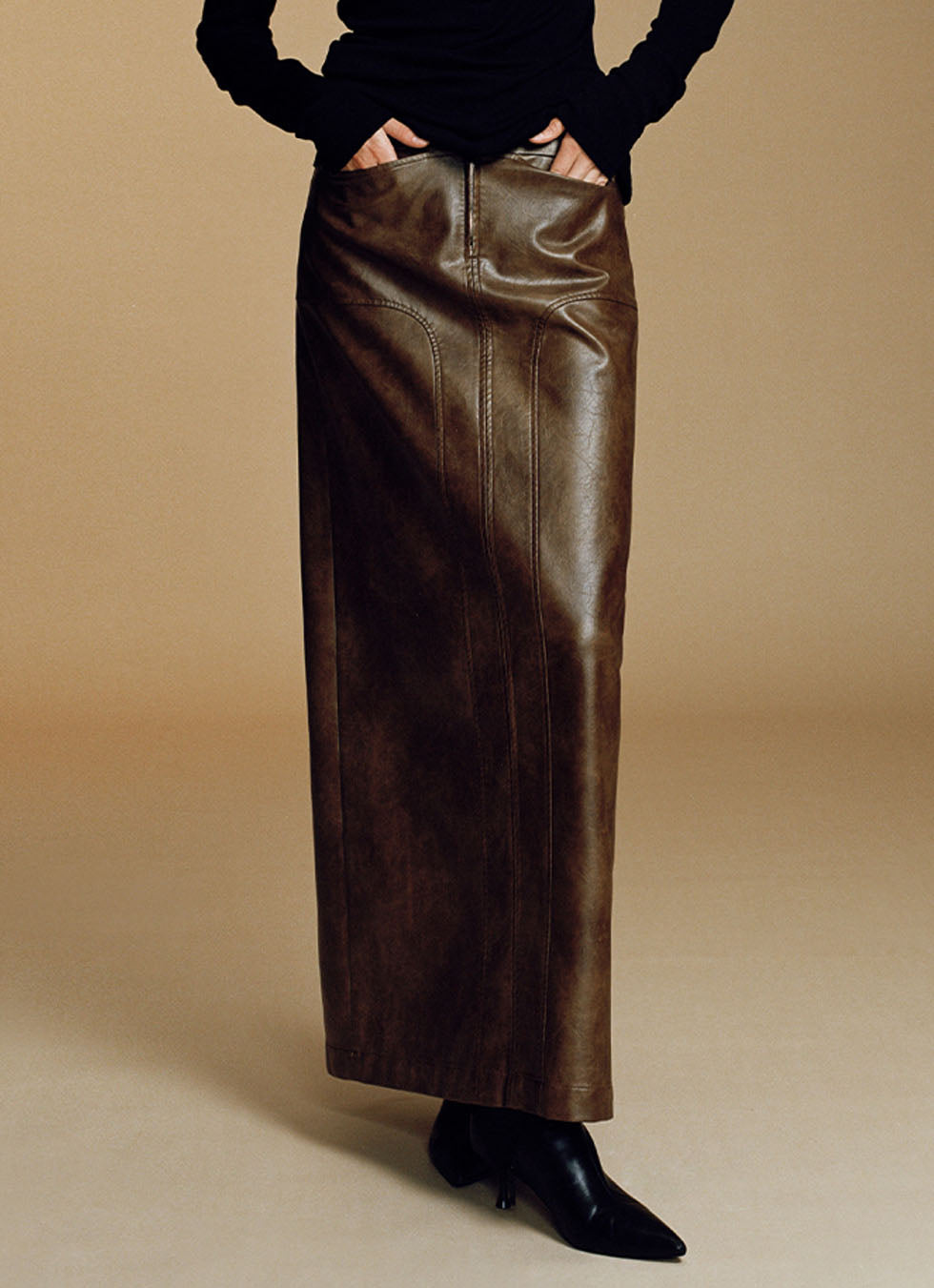 Back Slit Deconstructed A-Line Long Skirt