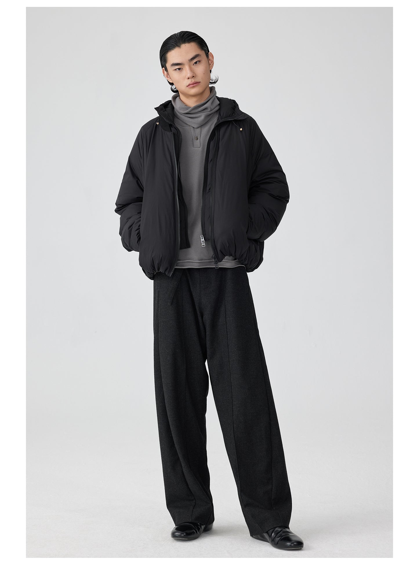 Double waistband wool casual pants