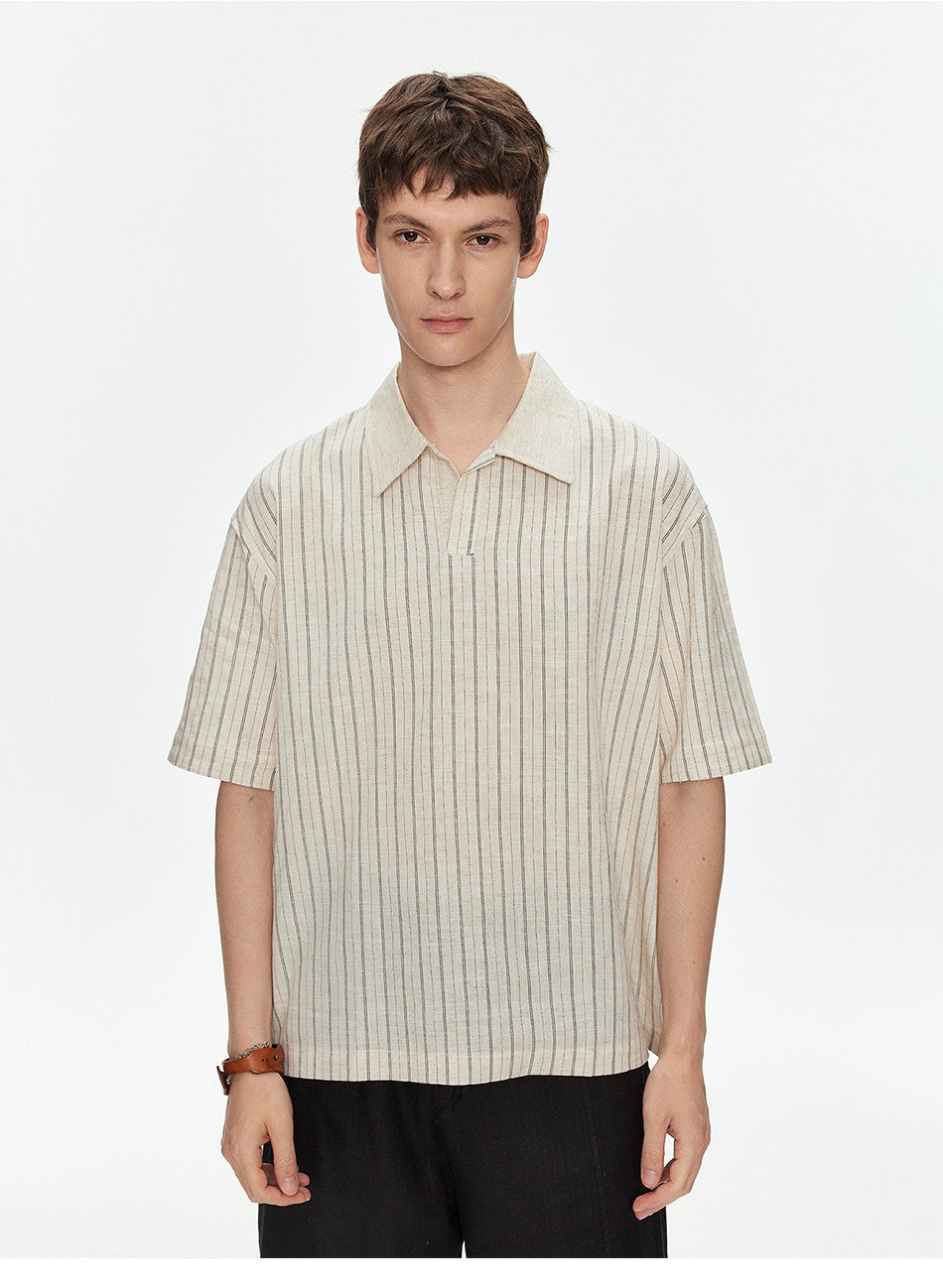 Cuban-Collar Striped Shirt