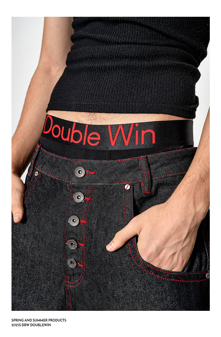 Red Snake Denim Pants