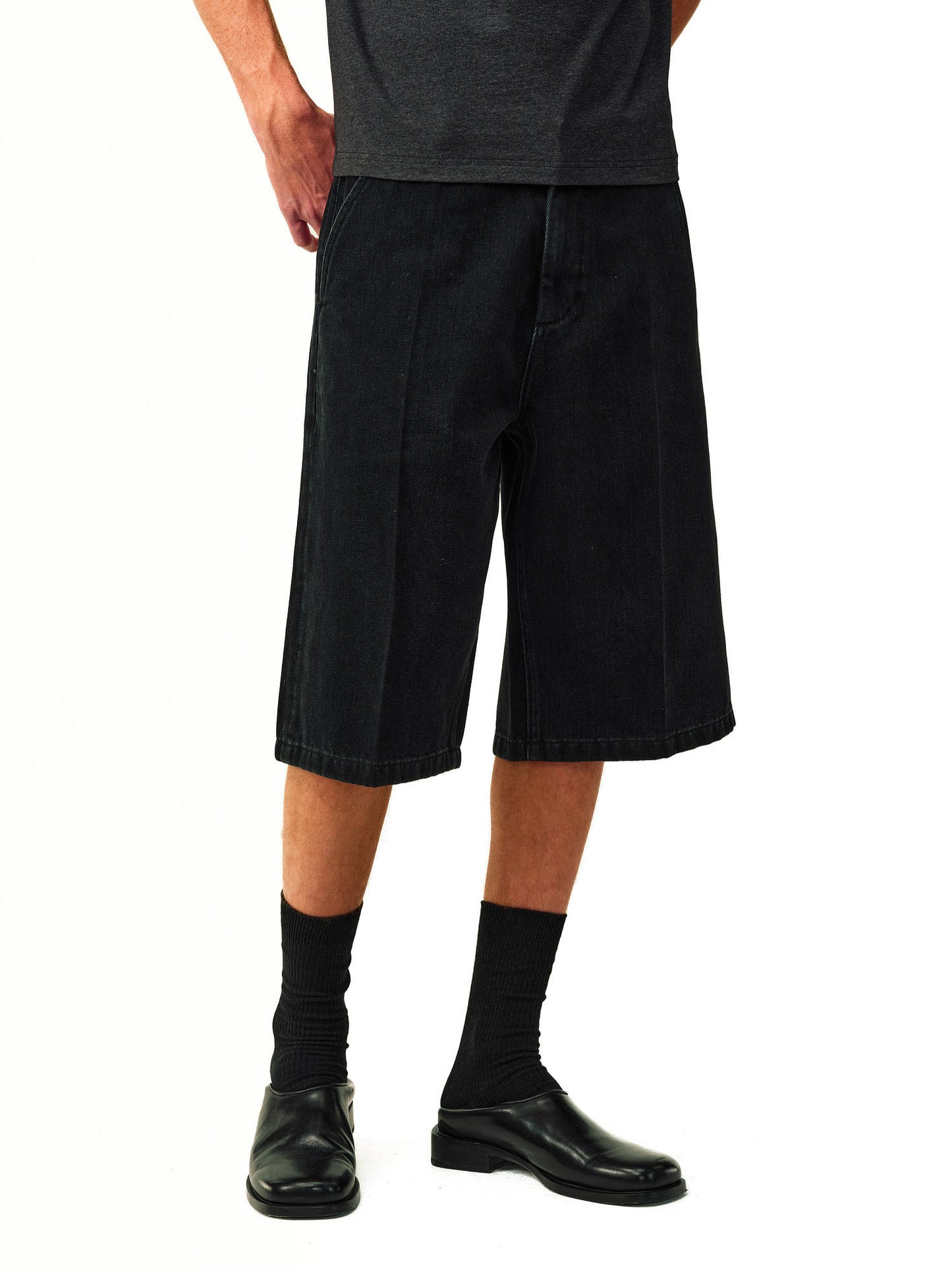 Center-Stitch Denim Shorts