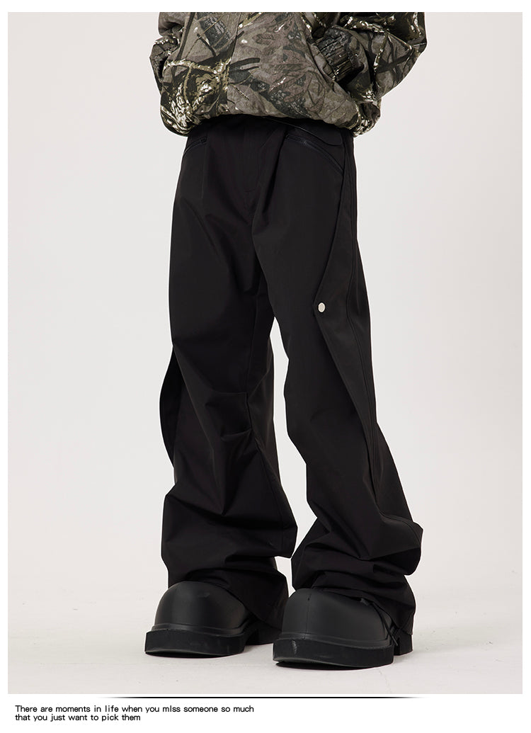 Metal Button Loose Straight Nylon Pants