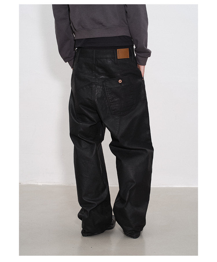 Waxed Loose-Fit Casual Pants