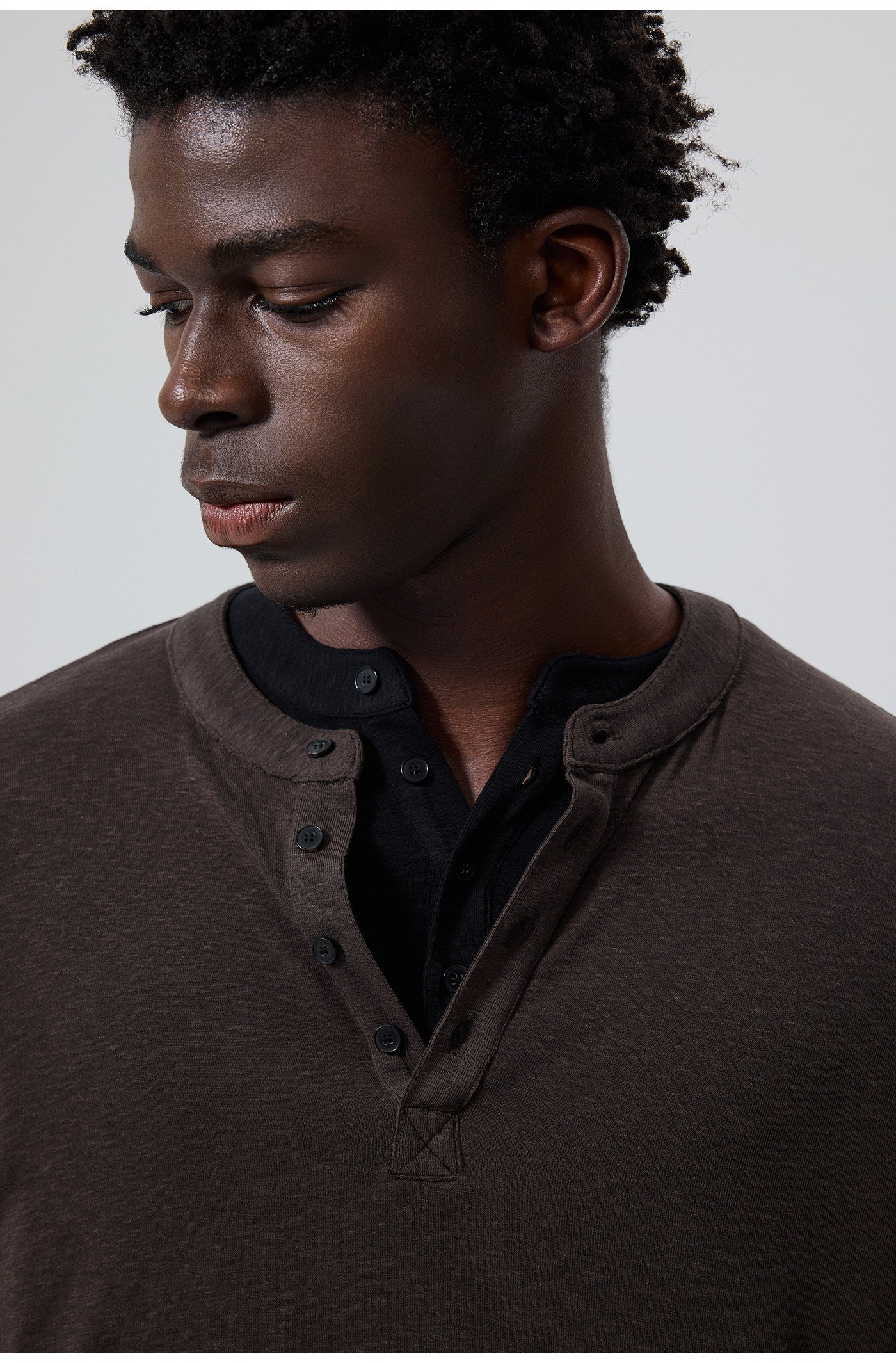 Cotton Blend Henley Collar T-Shirt