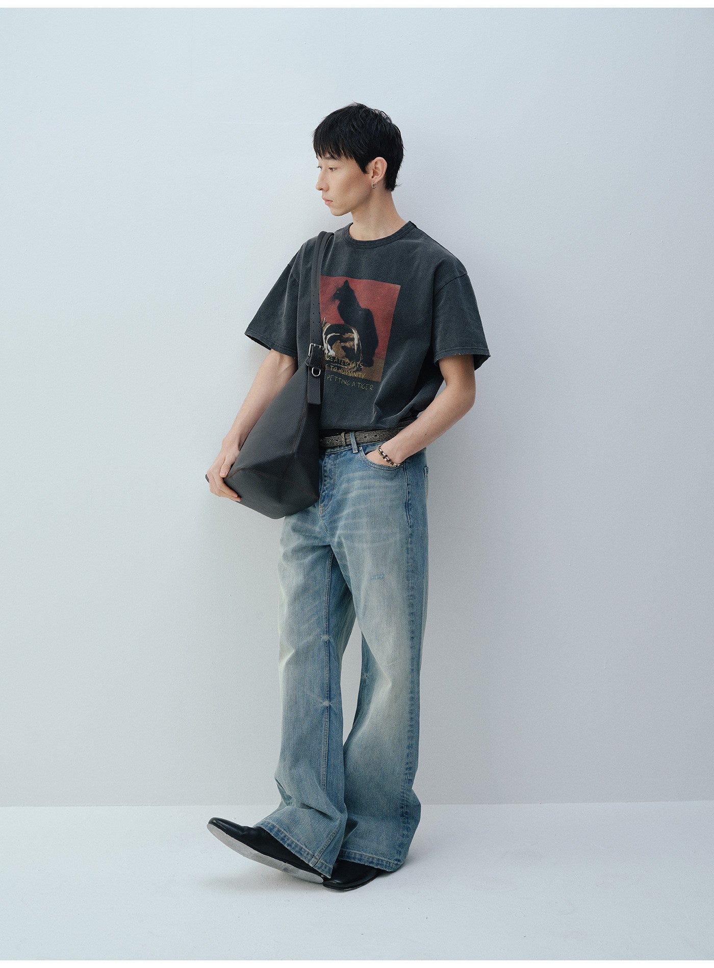 A라인 건 프린트 데님 팬츠