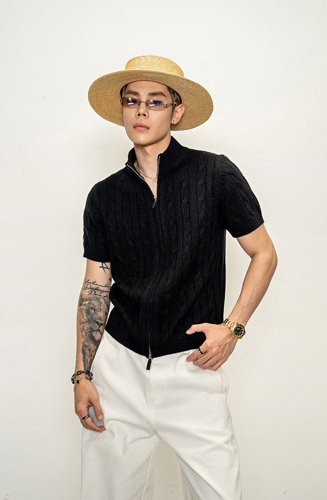 High-neck knit cardigan