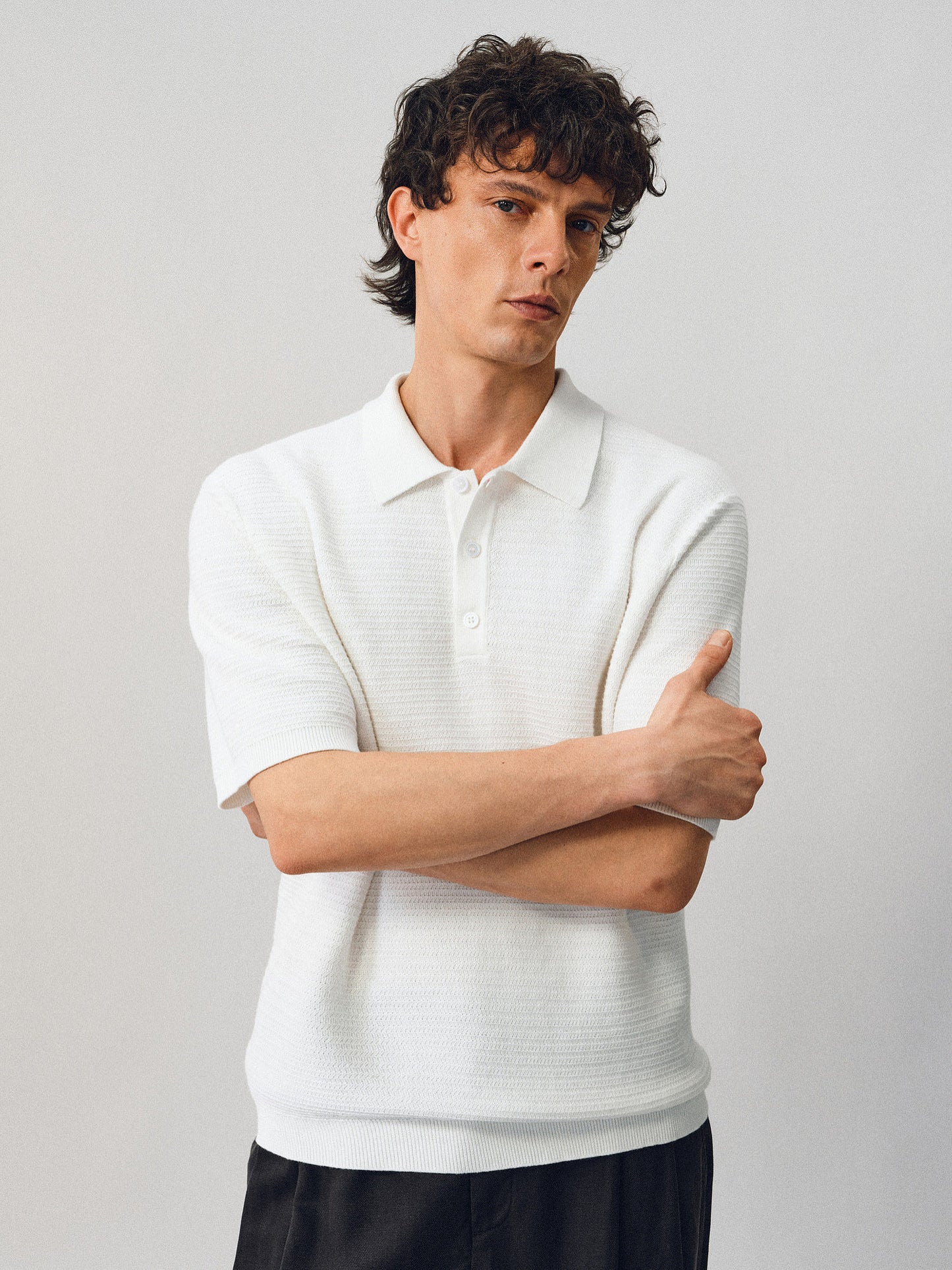 Textured Wool Polo Shirt