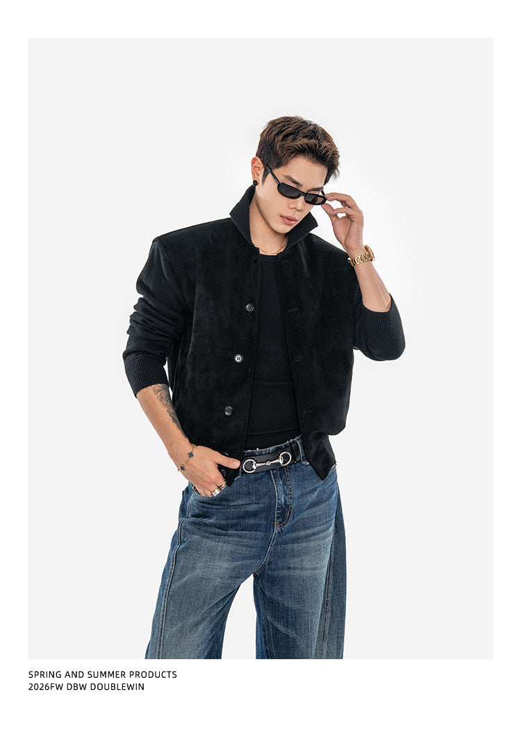 Suede and Knit Baseball Jacket