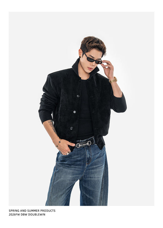 Suede and Knit Baseball Jacket