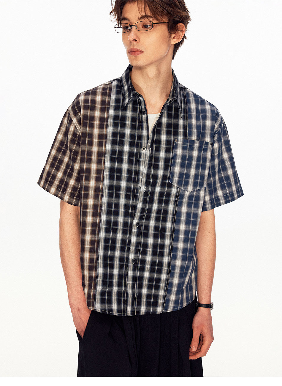 Retro Color-Block Checkered Shirt