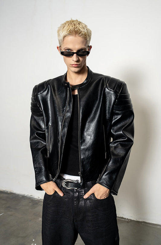 Pleated Silhouette Rider Jacket