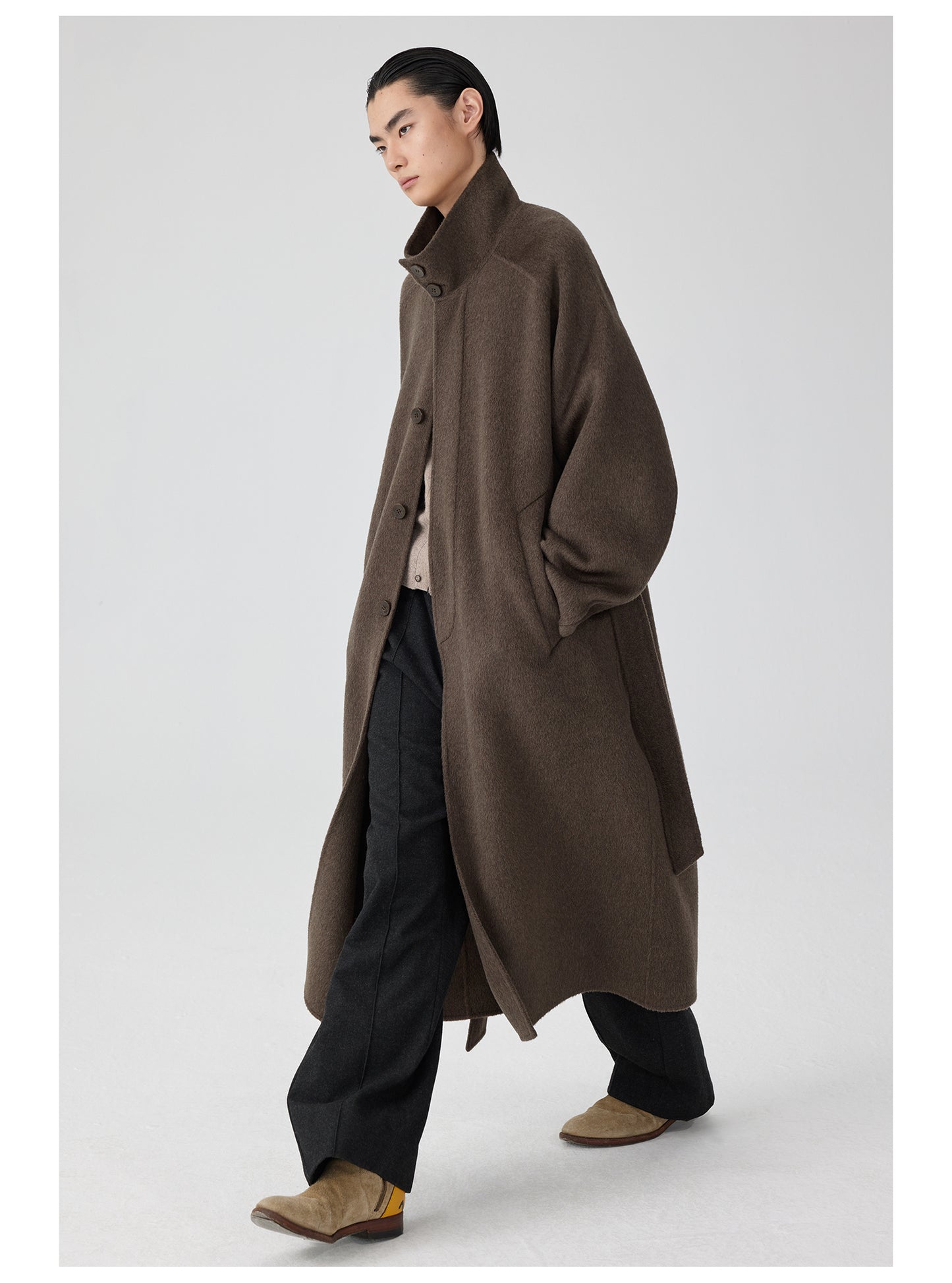 Double-faced stand collar wool coat