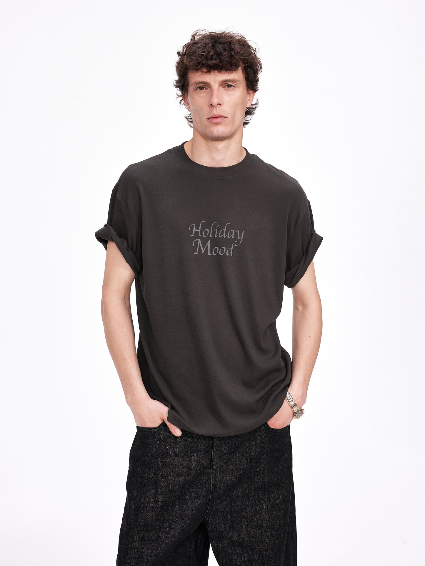 Roll-Up Sleeve Printed T-Shirt
