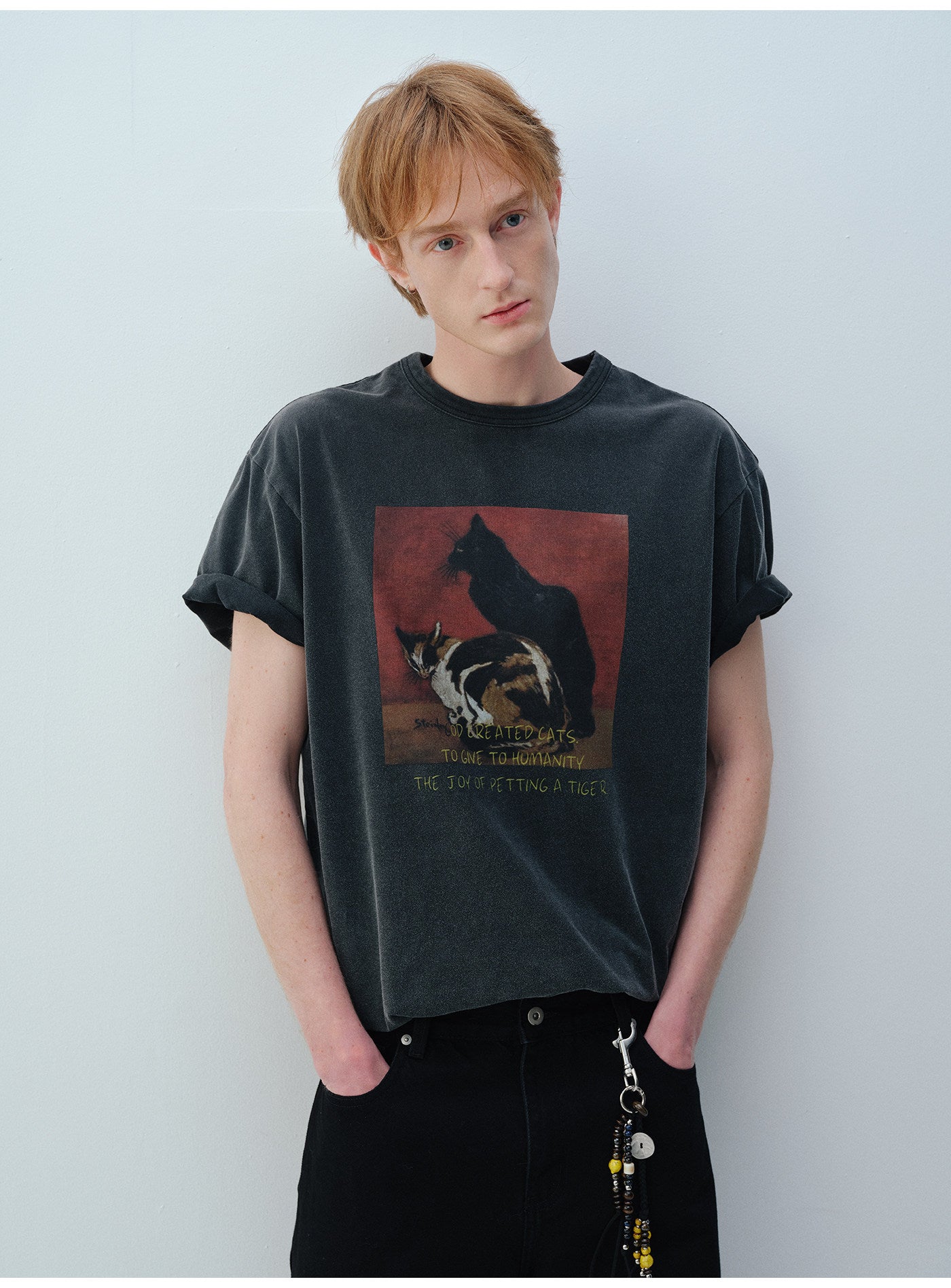 Cat Print Crew Neck T-Shirt