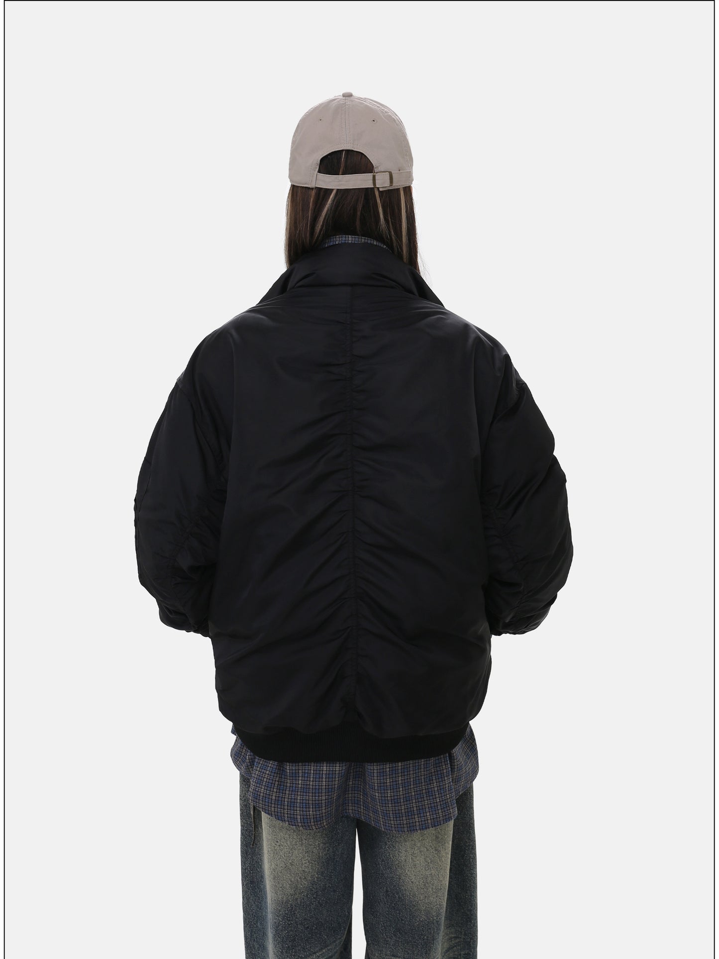 Loose-fit Stand Collar Cotton Jacket