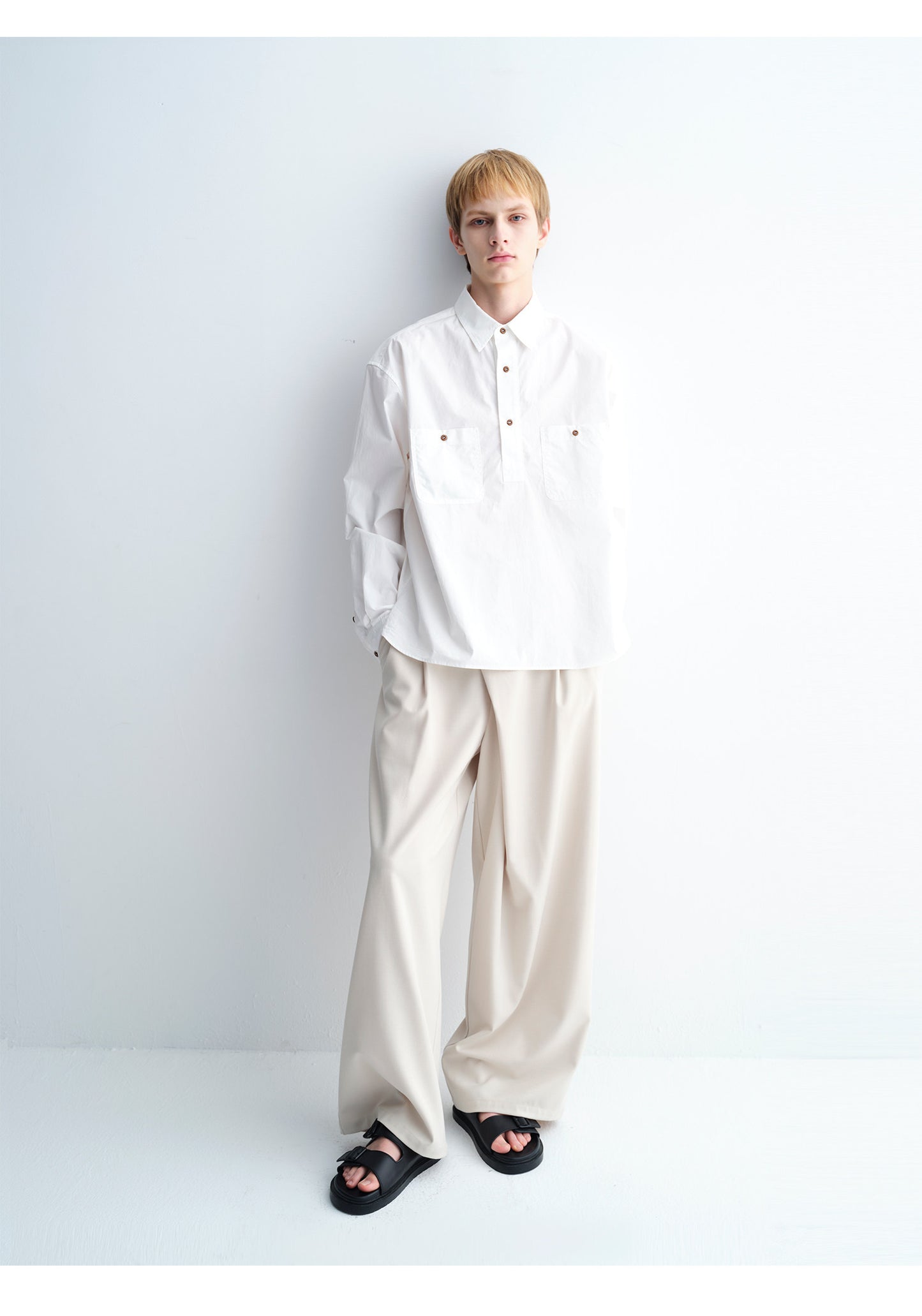 Diagonal Placket Casual Wide-Leg Pants