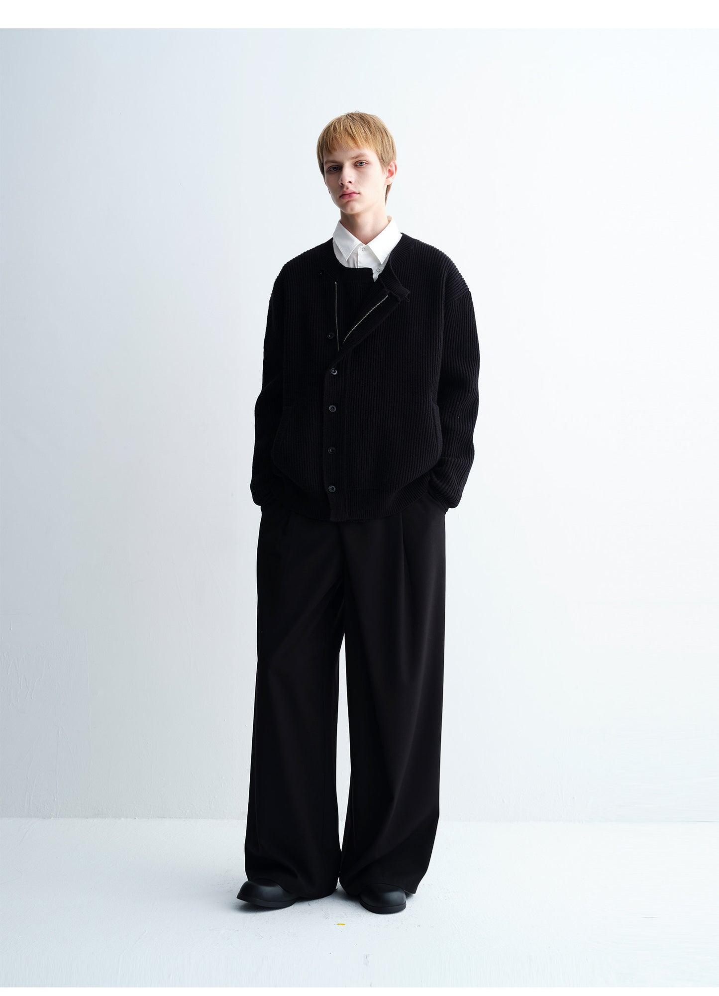 Diagonal Placket Casual Wide-Leg Pants