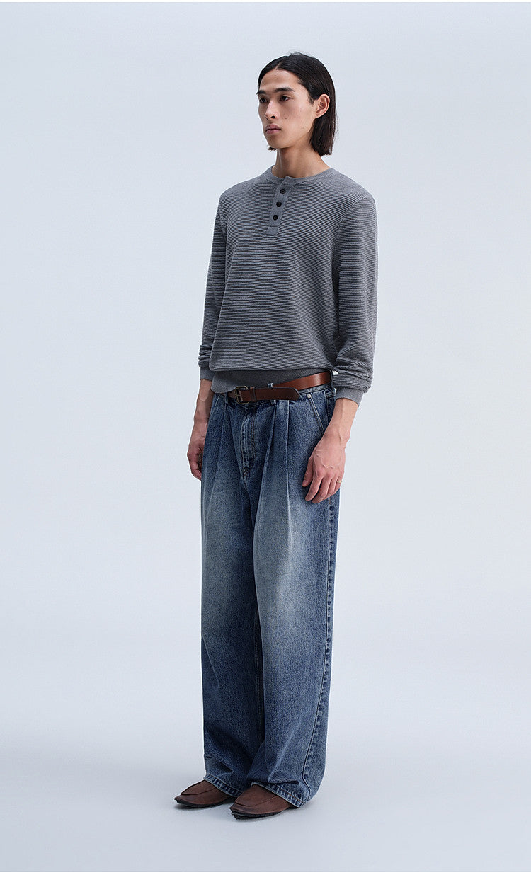 Henry-Collar Button-Down Shirt