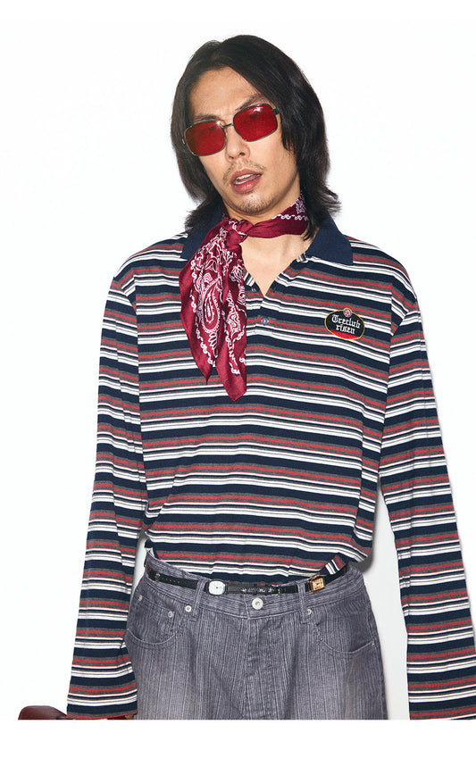 Retro Color Block Striped Polo Shirt