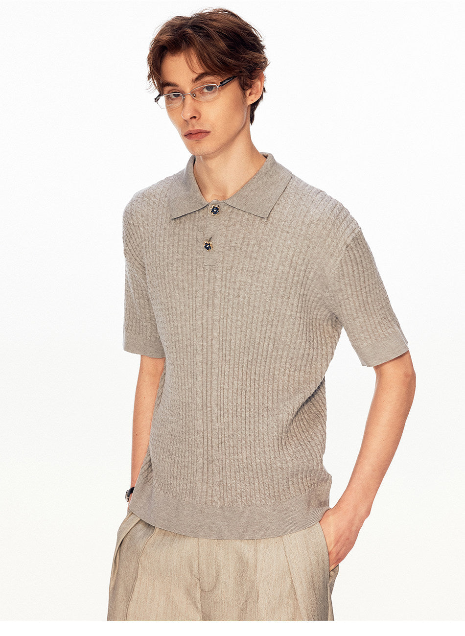 Twist-Knit Vertical-Stripe Polo Shirt