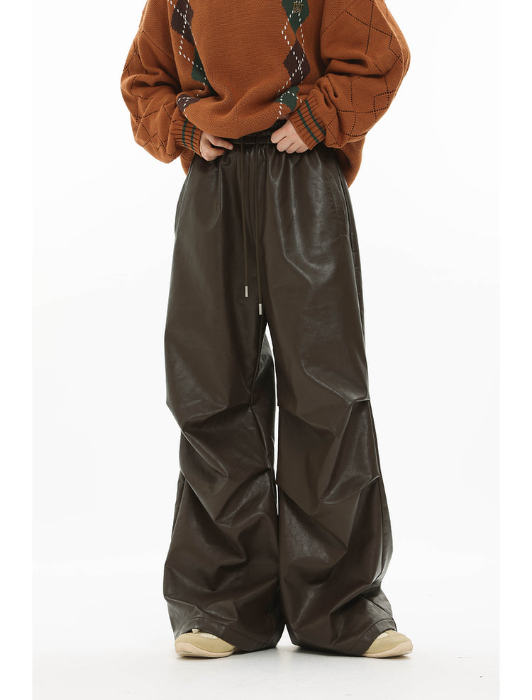 Wide leg leather pants