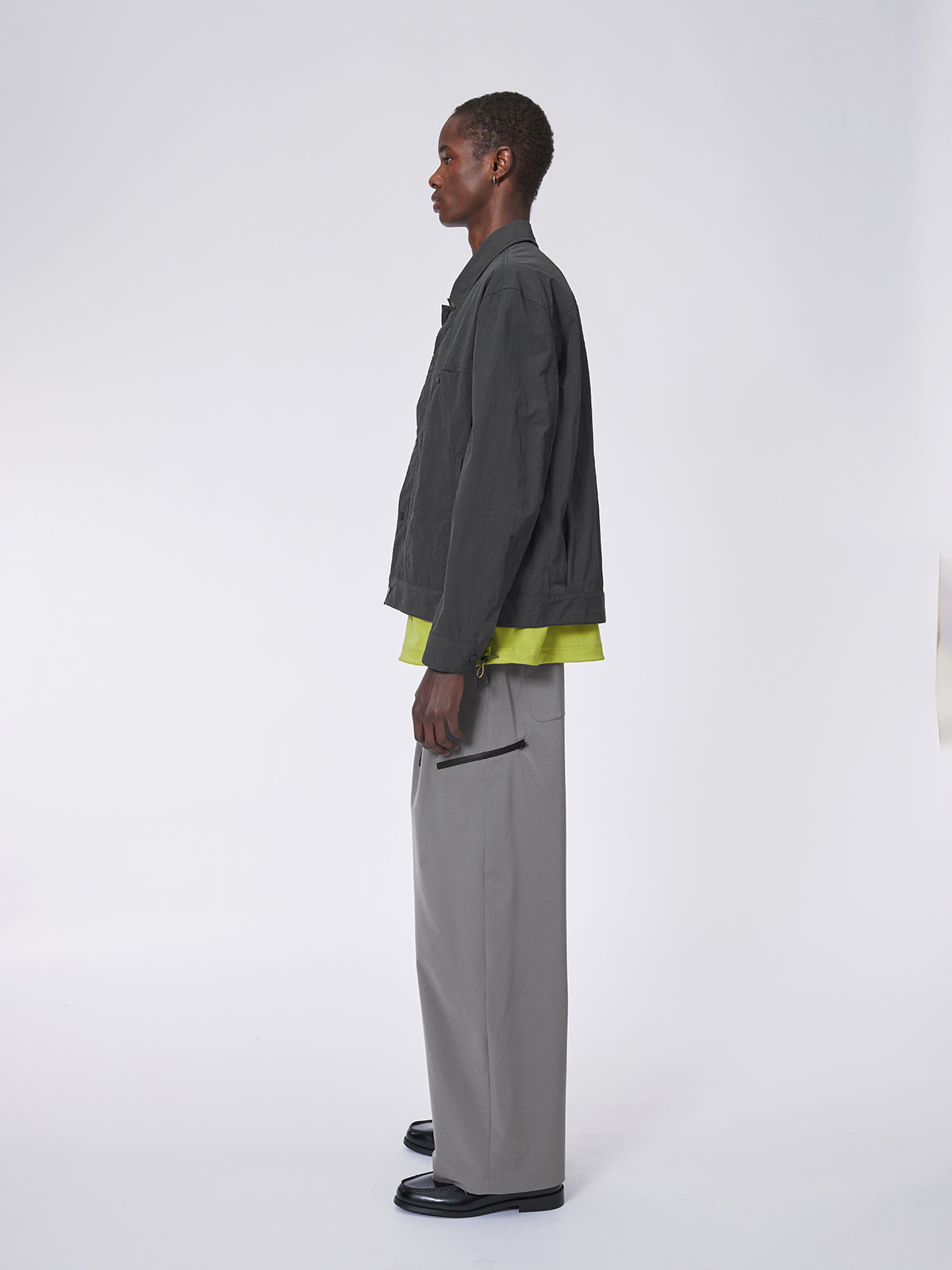 Short Wide Wrinkled Nylon Jacket